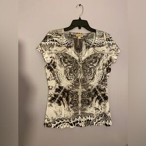 ONE WORLD Monochrome Butterfly Print Tee